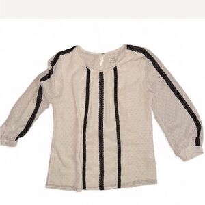 J. Crew Ivory Blouse with Black Lace Detail